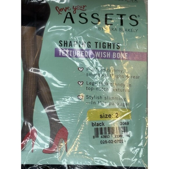 SPANX LOVE YOUR ASSETS SHAPING TIGHTS Sz 2 BLACK TEXTURED WISHBONE NEW NIP HOSE - Picture 3 of 7